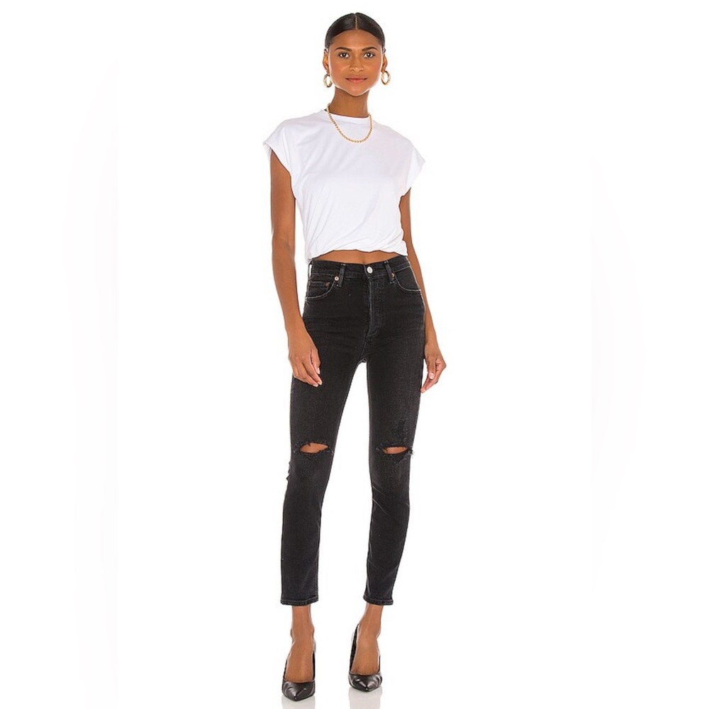 Agolde Nico High Rise Slim Jeans Cassette Black Distressed size 26